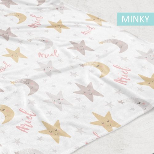Personalized Stars and Moon Baby Girl Blanket
