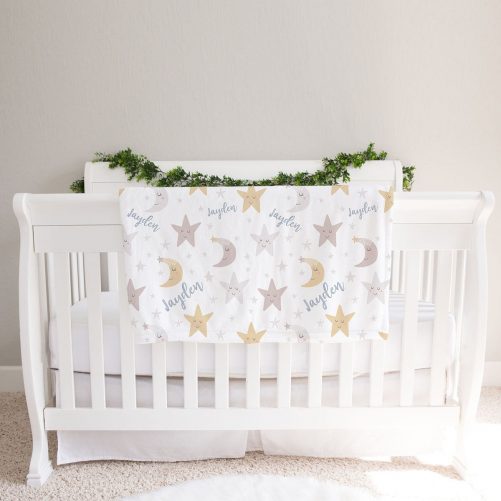 Personalized Stars and Moon Fleece Baby Boy Blanket 1