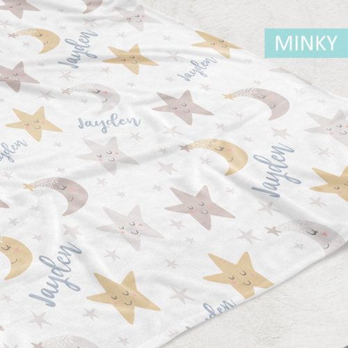 Personalized Stars and Moon Fleece Baby Boy Blanket 2