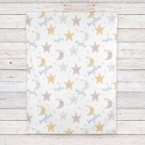 Personalized Stars and Moon Fleece Baby Boy Blanket 3