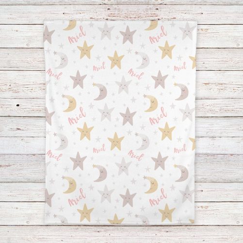 Personalized Stars and Moon Fleece Baby Girl Blanket 2