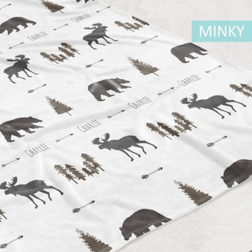Personalized Woodland Animal Moose and Bear Baby Name Blanket 2