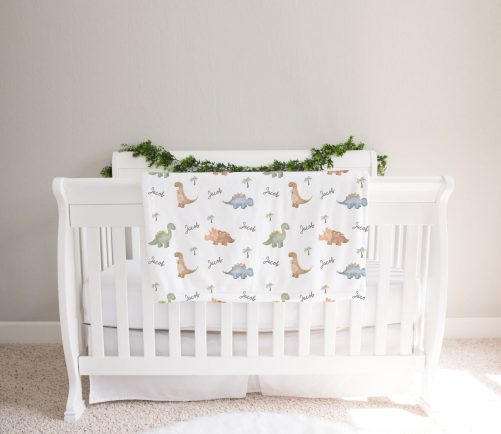 Sleepy Dinosaurs personalized watercolor baby boy blanket 2