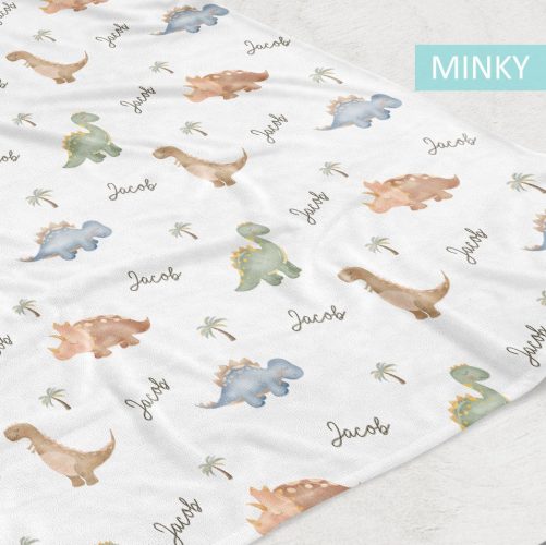 Sleepy Dinosaurs personalized watercolor baby boy blanket 3