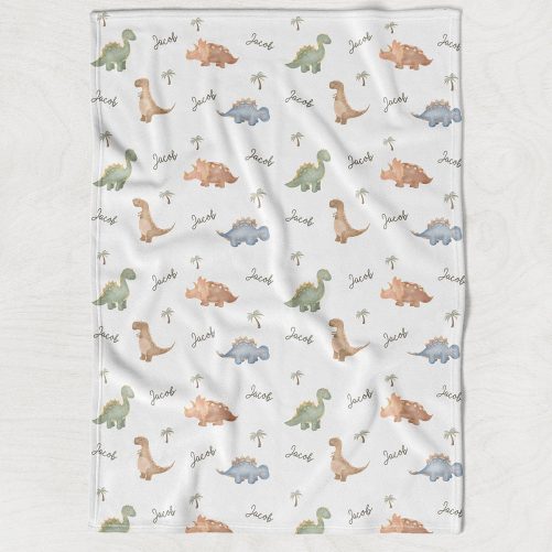 Sleepy Dinosaurs personalized watercolor baby boy blanket 4