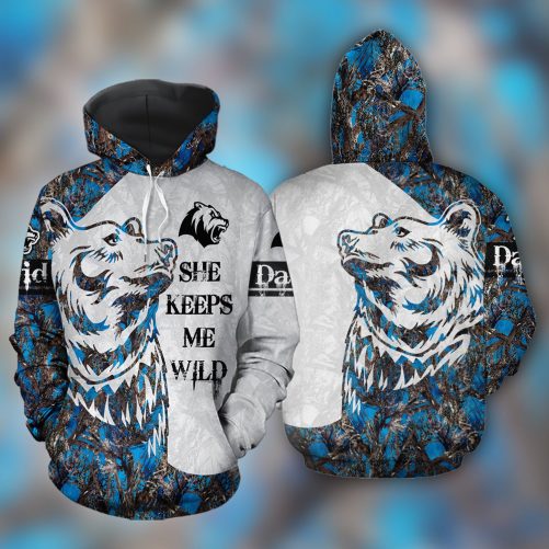 Bear Strong Couple Custom Name All Over Print Valentine Gift Couple Matching 3D Hoodie Personalizedwitch For Bear Lovers blue