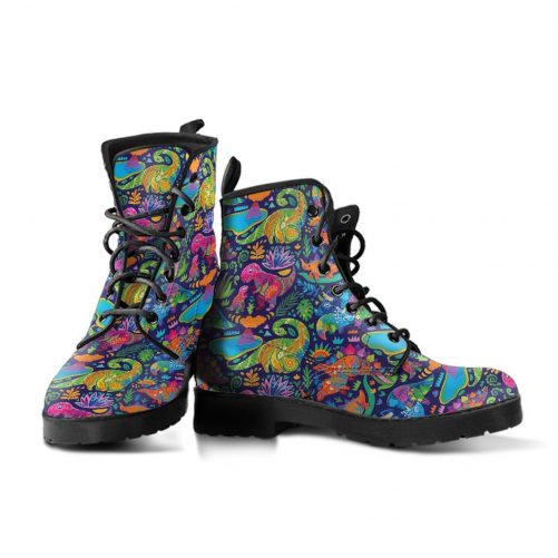 Dinosaur Boots Boho Handcrafted Cute Dinos Boots Vetarian Leather Boots Winter Artsy Women Boots