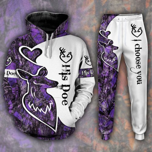 Her Buck His Doe Purple Orange Couple Hoodie Set 1