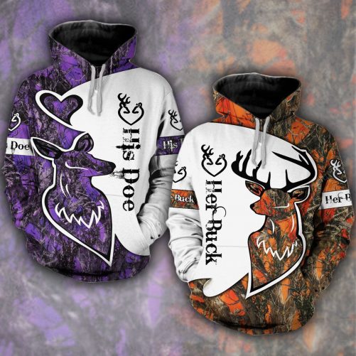 Her Buck His Doe Purple Orange Couple Hoodie Set 2