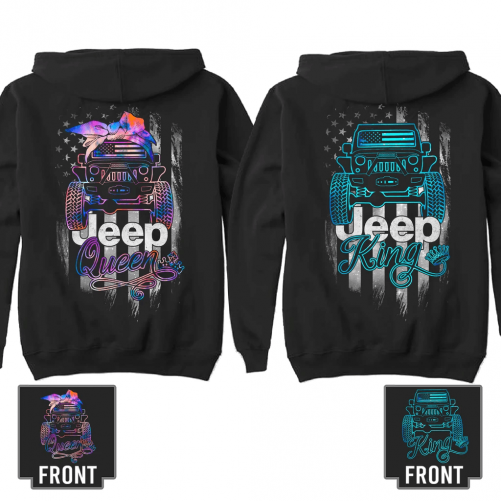 Jeep couple King queen Hoodie 3D gift for valentine 1