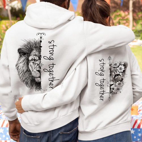 Lion Couple Hoodie Lion Gift Matching Couple Hoodie Lion Hoodie Gift For Couples Matching Outfits Strong Together Funny Couples Shirt