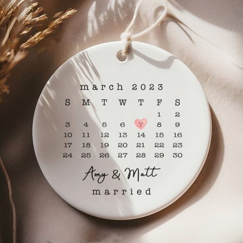 Married Ornament Wedding Gift Wedding Date ornament Heart Calendar Anniversary Gift Our First Christmas Newlywed Gift Engagement Gift 2