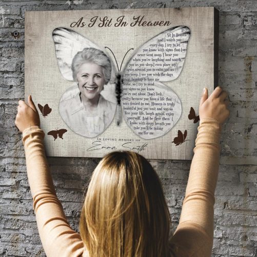 Memorial Gifts Personalized As I Sit In Heaven Butterfly Memorial Canvas for Loss of Mother 2