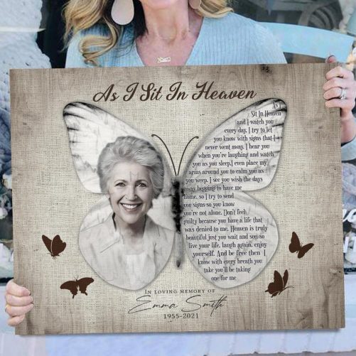 Personalized Memorial Canvas As I Sit In Heaven Butterfly 2