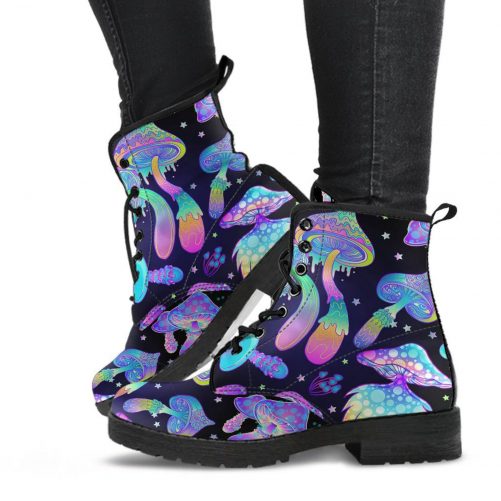 Psychedelic Boots Trippy Mushroom Combat Boots Magic Mushroom Rave Outfit Fantasy Vegan Boots for Women 1