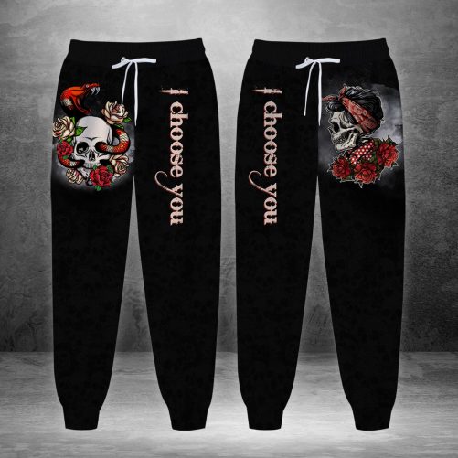 Till Death Do Us Apart Skull Roses Couple Custom Name All Over Print Couple Matching Hoodie Sweatpants 2