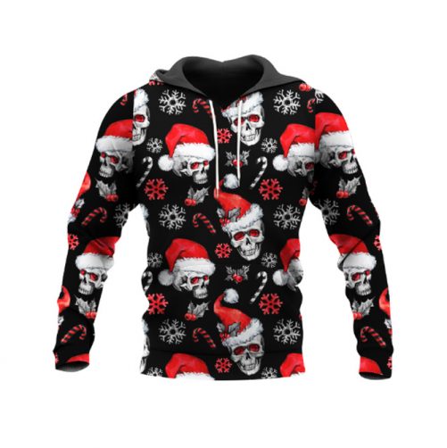 christmas skull hoodie black