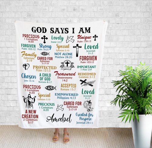 God Say I Am Custom Name Personalized Blanket Inspiration Quote Blanket Positive Easter Gift Christian Gift Jesus Lover Gift 1