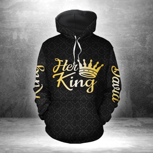 Her King His Queen Custom Name All Over Print Valentine Gift Couple Matching 3D Hoodie For Couple 1