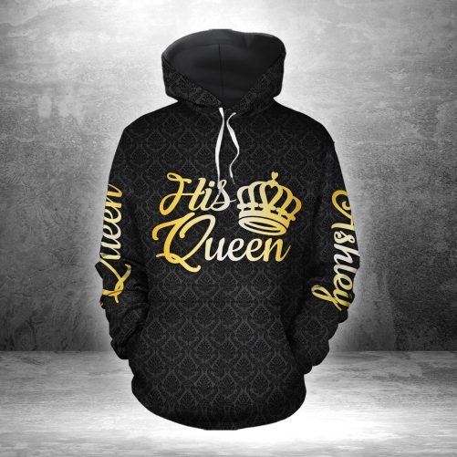 Her King His Queen Custom Name All Over Print Valentine Gift Couple Matching 3D Hoodie For Couple 2