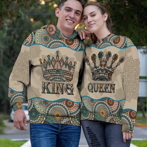 King And Queen Mandala Pattern All Over Print Valentine Gift Couple Matching 3D Hoodie Personalizedwitch For Couple 1