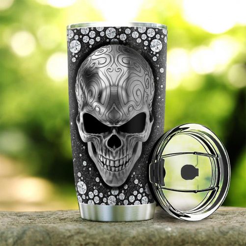 Personalized Diamond Skull Stainless Steel Tumbler