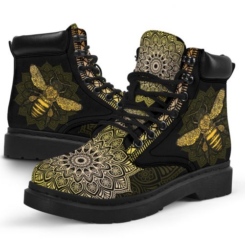 Bee Leather Boot Vegan Boots All Season Boots yellow