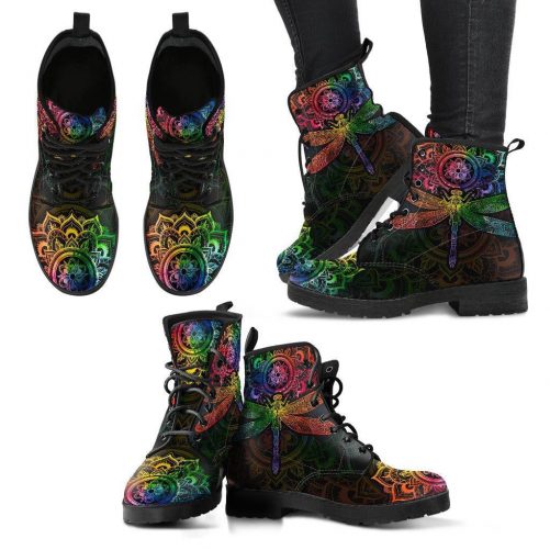 Dragonfly Color Ankle Boots Womens Lace Up Combat boots