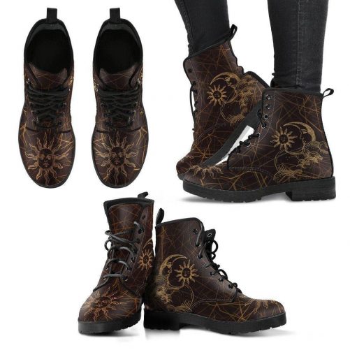 Mocka Brown Sun and Moon Angles Womens Combat boots Combat Vintage Hippie Lace up