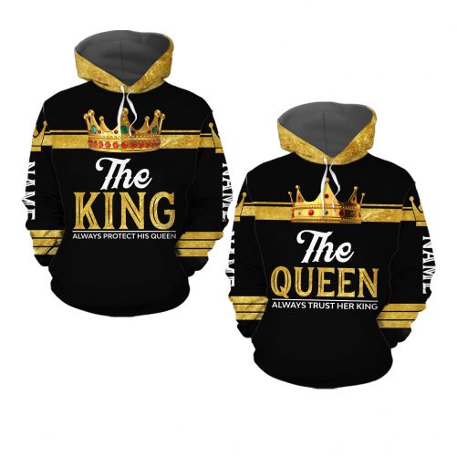 Personalized Couple 3D All Over Hoodie Always Protect His Queen Always Trust Her King 1