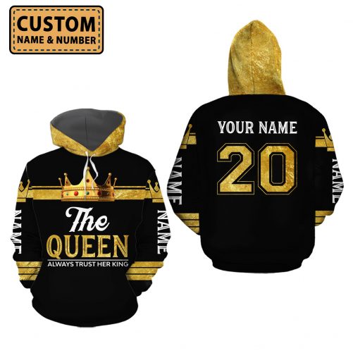 Personalized Couple 3D All Over Hoodie Always Protect His Queen Always Trust Her King 2