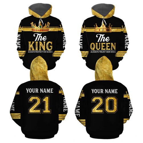 Personalized Couple 3D All Over Hoodie Always Protect His Queen Always Trust Her King
