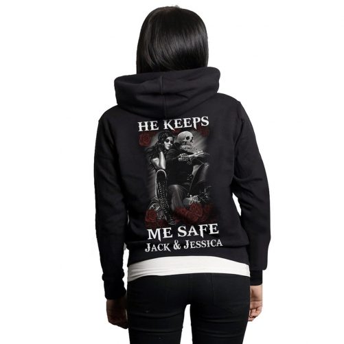 Personalized She Keeps Me Wild He Keeps Me Safe Skull Couple Hoodie 2
