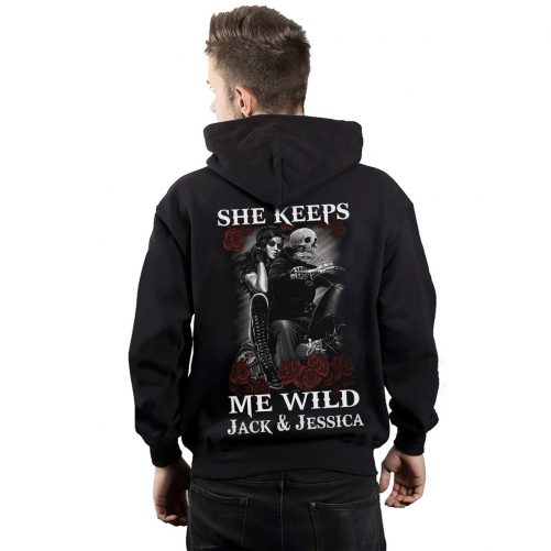 Personalized She Keeps Me Wild He Keeps Me Safe Skull Couple Hoodie 3