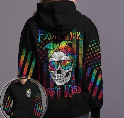 Skull Couple From Our First Kiss Till Our Last Breath Tie Dye Hoodie 3D 1
