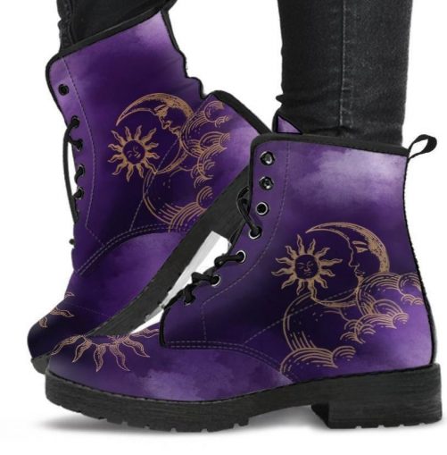 Sun and Moon Purple Nebula Classic boots combat boots Lace up Festival hippy boots