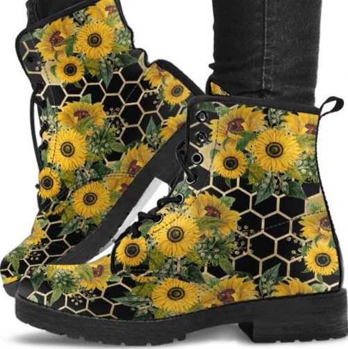 Sunflowers Honeycomb Classic boots combat boots Lace up Festival boots