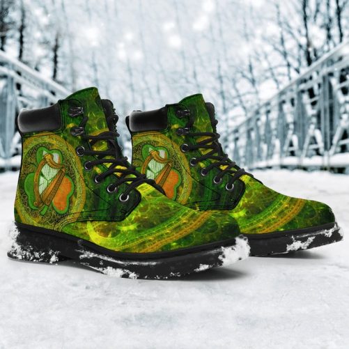 3D Lucky Irish Harp And Shamrock Boots 1