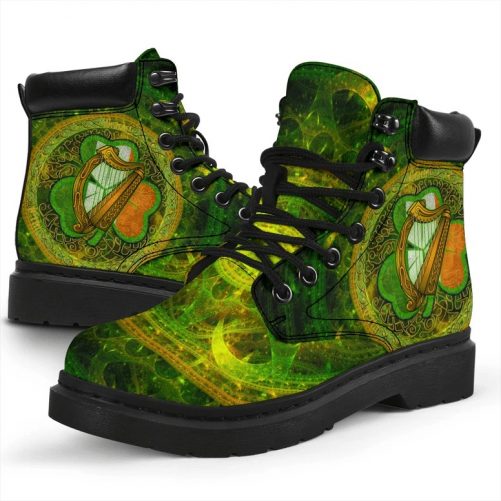 3D Lucky Irish Harp And Shamrock Boots 2
