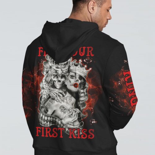 FROM OUR FIRST KISS KING QUEEN COUPLE SKULL ALL OVER PRINT back