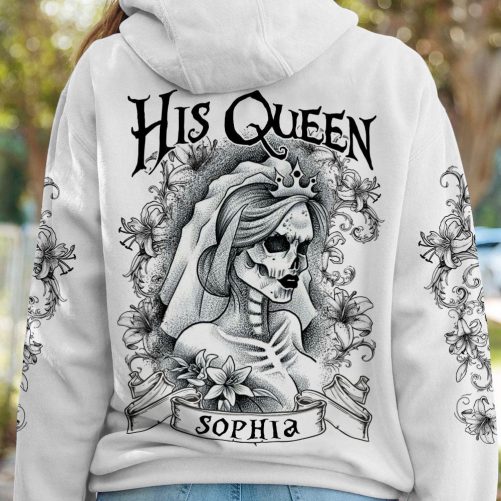 PERSONALIZED KING QUEEN SKULL COUPLE ALL OVER PRINT women back