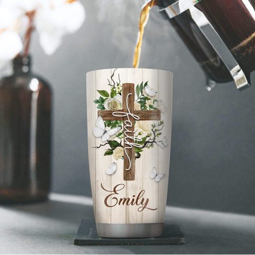 Personalized Flower And Cross Stainless Steel Tumbler 1