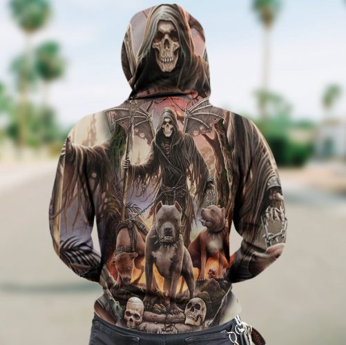 Skull 3D Zip Hoodie Grim Reaper with Dogs 1