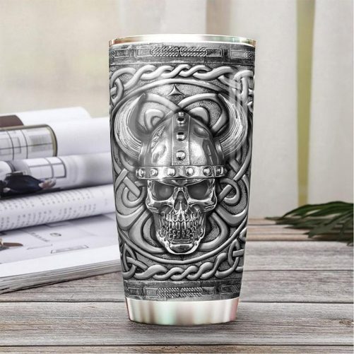 Viking Skull Silver Style 3D Tumbler 1