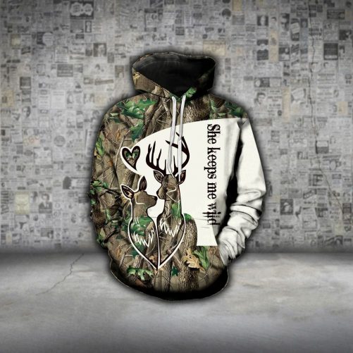 2 Deers Wild Safe Forest Couple Hoodie 1