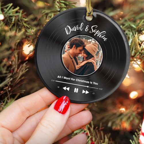 Custom Favorite Song Personalized Photo Ceramic Ornament 1