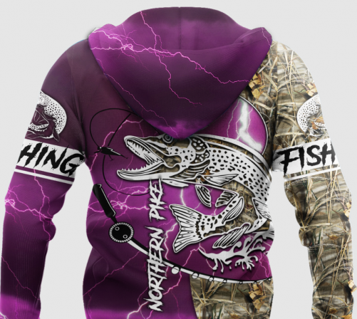 Fishing Gift Idea For Fishermans Northern Pike Fishing Purple Hoodie 2