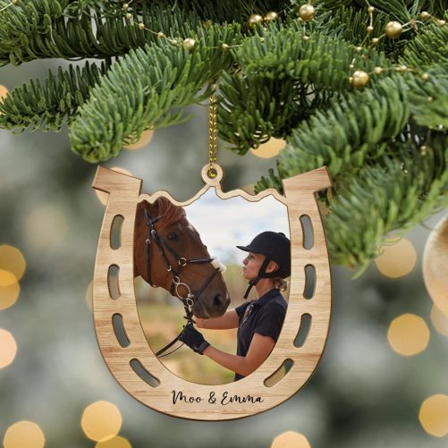 Personalized Horse Hoof Shape Ornament Custom Photo Horse and Girl Boy Horse Lover Gift Custom Name
