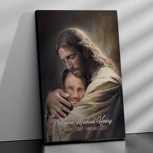 Personalized Safe In The Arms Of Jesus Canvas Prints Rest In Peace Loss Of Loved One Memorial Landscape Custom Photo Heaven Wall Art