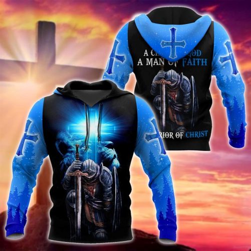 Jesus Christ Lion Blue Cross Child Of God Man Of Faith Warrior Of Christ God 3D Hoodie